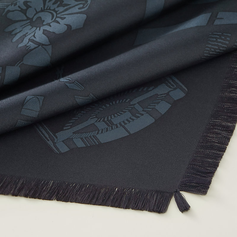 Grand Manege fringed scarf 80 - Black | Hermès Canada
